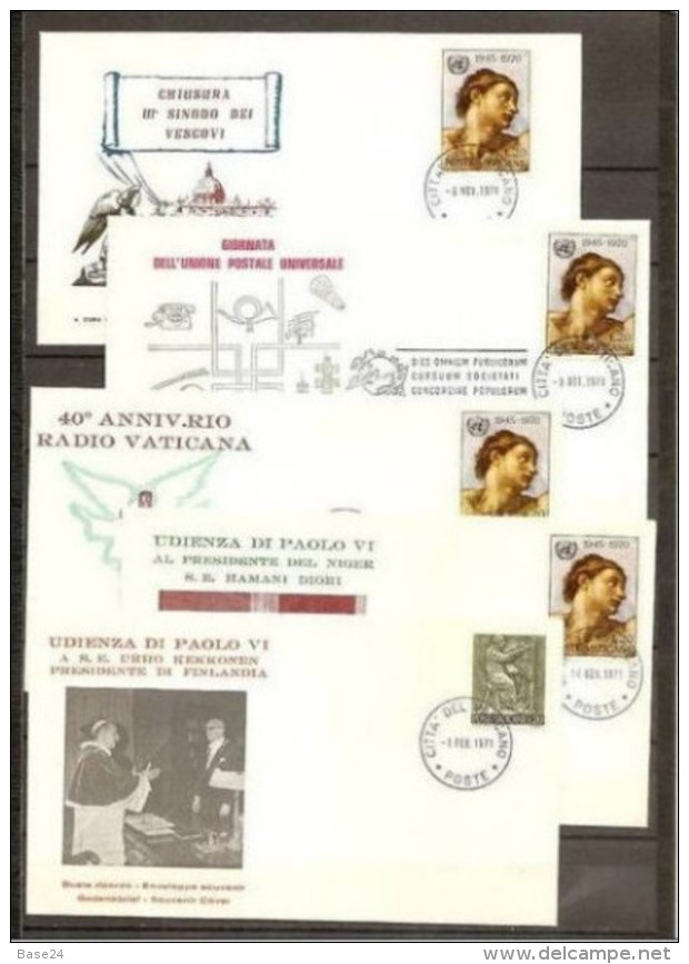 1971 Vaticano Vatican 5 Buste: UDIENZA PAOLO VI (x2), 40° RADIO VATICANA, UPU, CHIUSURA SINODO - Usati