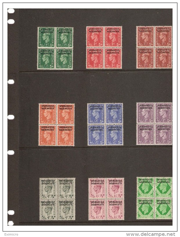 MOROCCO AGENCIES 1949 VALUES TO 7d IN UNMOUNTED MINT BLOCKS OF 4 SG 77/83, 85, 86 ON A HAGNER CARD Cat £70 - Morocco Agencies / Tangier (...-1958)