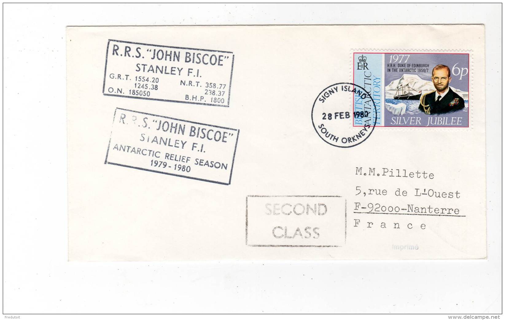 LETTRE - British Antarctic Territory - Signy Island   28/02/1980 - Briefe U. Dokumente