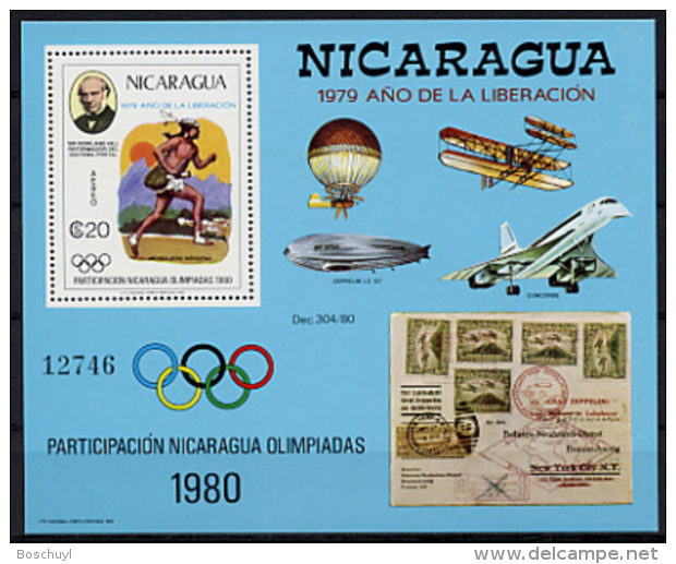 Nicaragua, 1980, Olympics 1980, Rowland Hill, UPU, United Nations, Concorde, Zeppelin, MNH, Michel Block 111 - Nicaragua