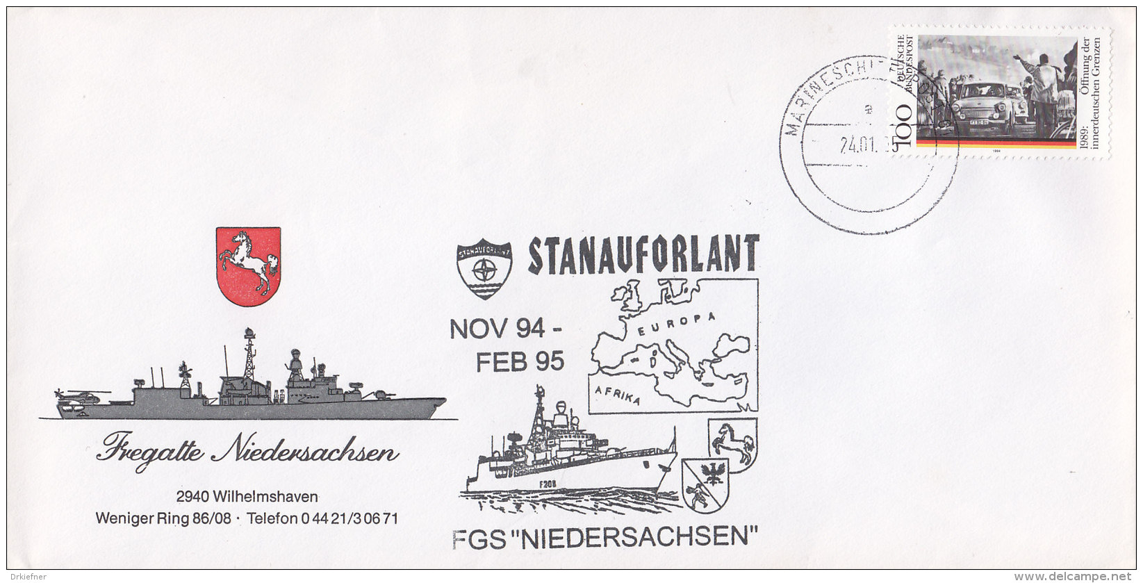 SCHIFFSPOST, Fregatte "Niedersachsen" Bei Der STANAVFORLANT 94/95, Marineschiffspost 24.1.1995 - Schiffahrt