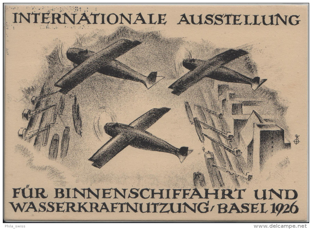 1926 1. Flugpost Basel - Schaffhausen Binnenschiffahrts Ausstellung - Recommandee Offizielle Karte Mit Vig. F3 - First Flight Covers