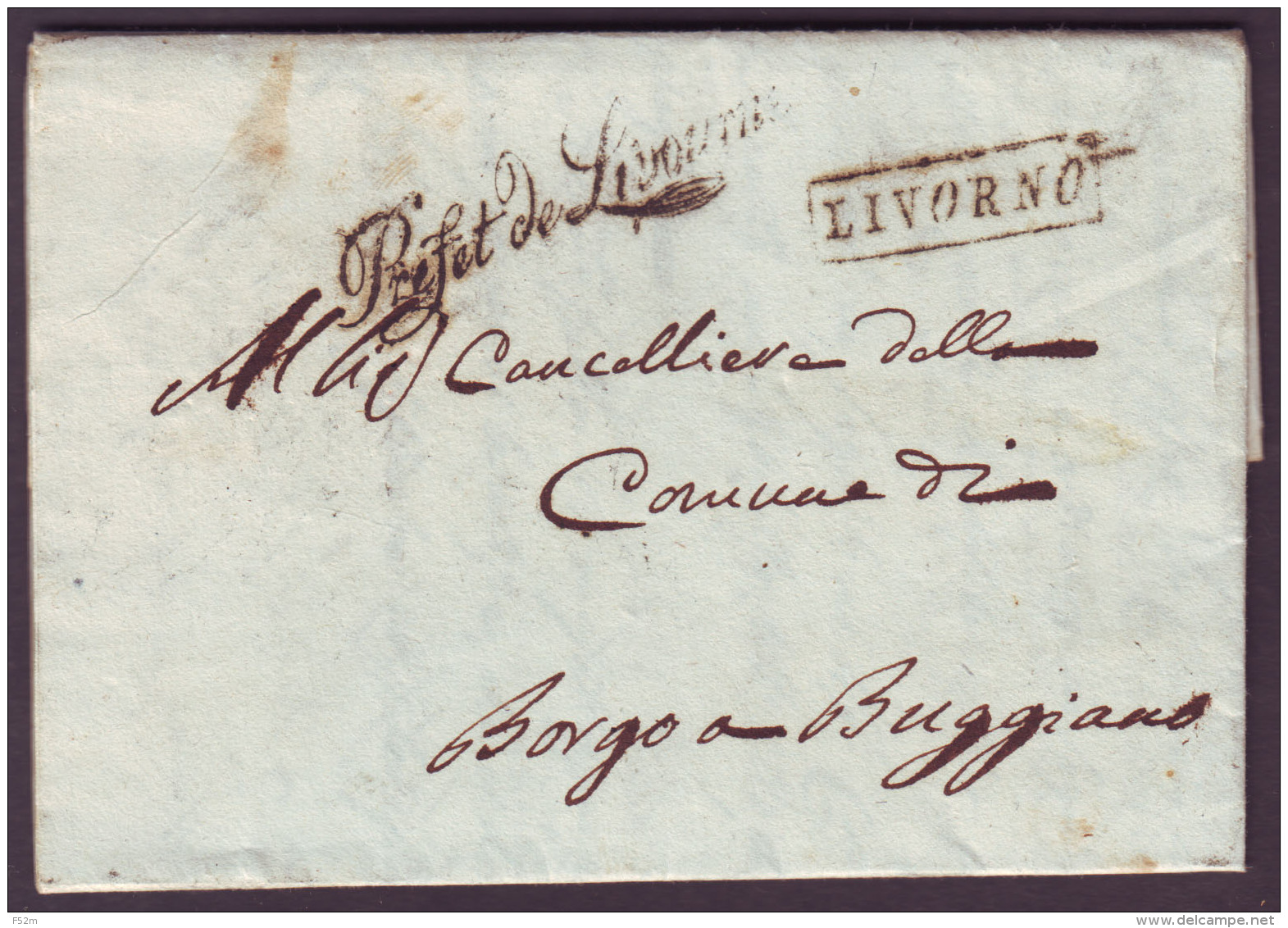 MEDITERRANEE - LAC - (113) "LIVORNO" Encadré (1808) + "Préfet De Livourne" En Franchise Pour Burggiano (113) - 1792-1815: Départements Conquis