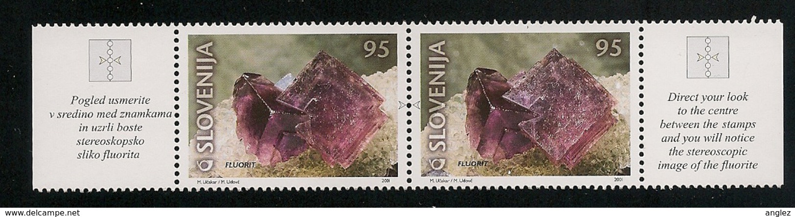 Slovenia: 2001 Minerals, Fluorite - Stereoscopic Se Tenant Pair 2v MNH - Slovenia