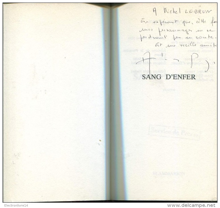 Page Sang D'enfer Flammarion  Belle Dedicace De L'auteur A Michel Lebrun - Autographed