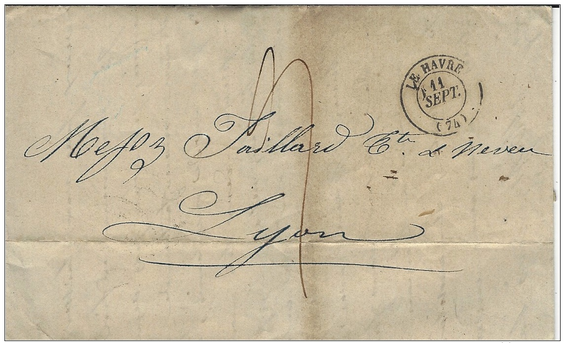 1844- Lettre De La Nouvelle Orléans Postée Au HAVRE " Acheminé Par Nestor Albert Havre " Taxe 19 D En Port Payé - Poste Maritime