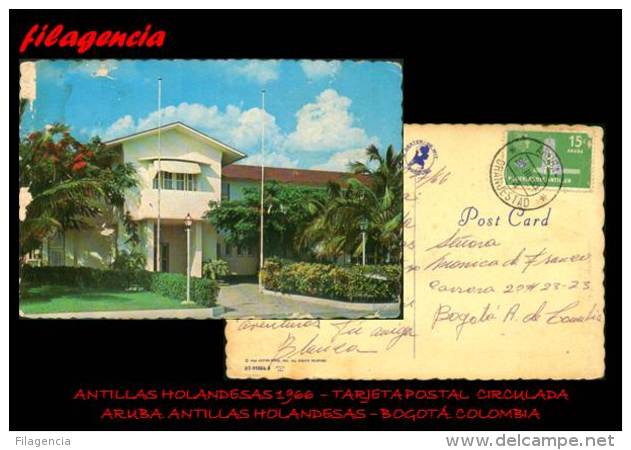 AMERICA. CARIBE ANTILLLAS HOLANDESAS. ENTEROS POSTALES. TARJETA POSTAL CIRCULADA 1966. ARUBA-BOGOTÁ - West Indies