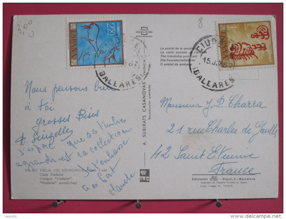 Carte Très Peu Courante - Espagne - Baléares - Menorca - San Luis - Cala Rafalet - Beaux Timbres 1967 - Scan Recto-verso - Menorca