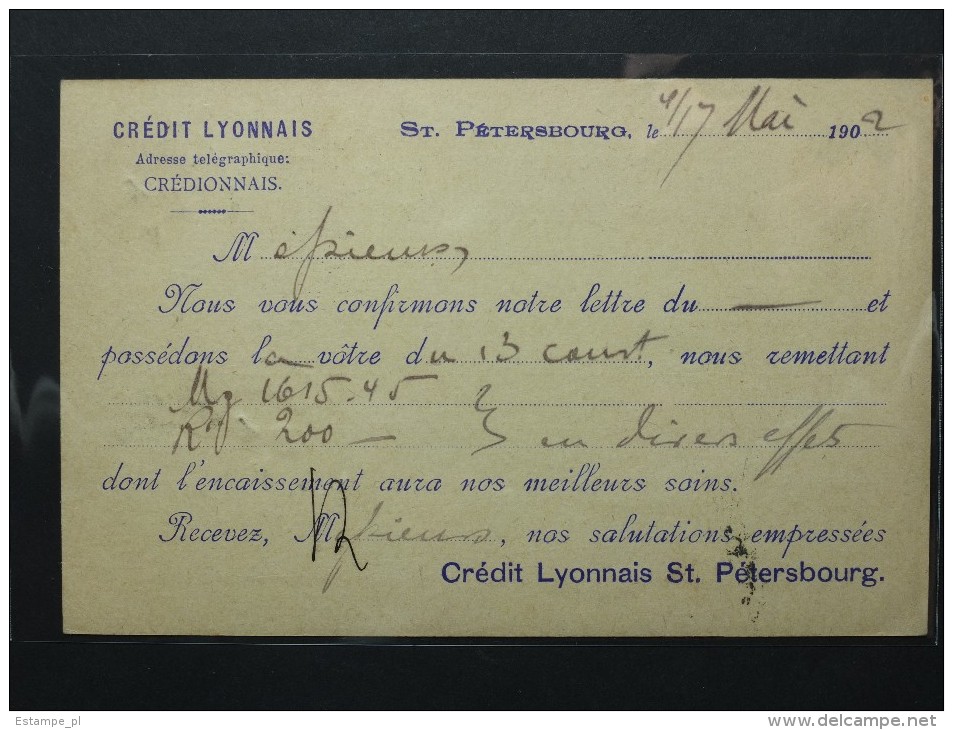 Russie - Russia - Entier Privé Crédit Lyonnais Bank Saint Pétersbourg Pour Stuttgard 1902 (901) - Briefe U. Dokumente