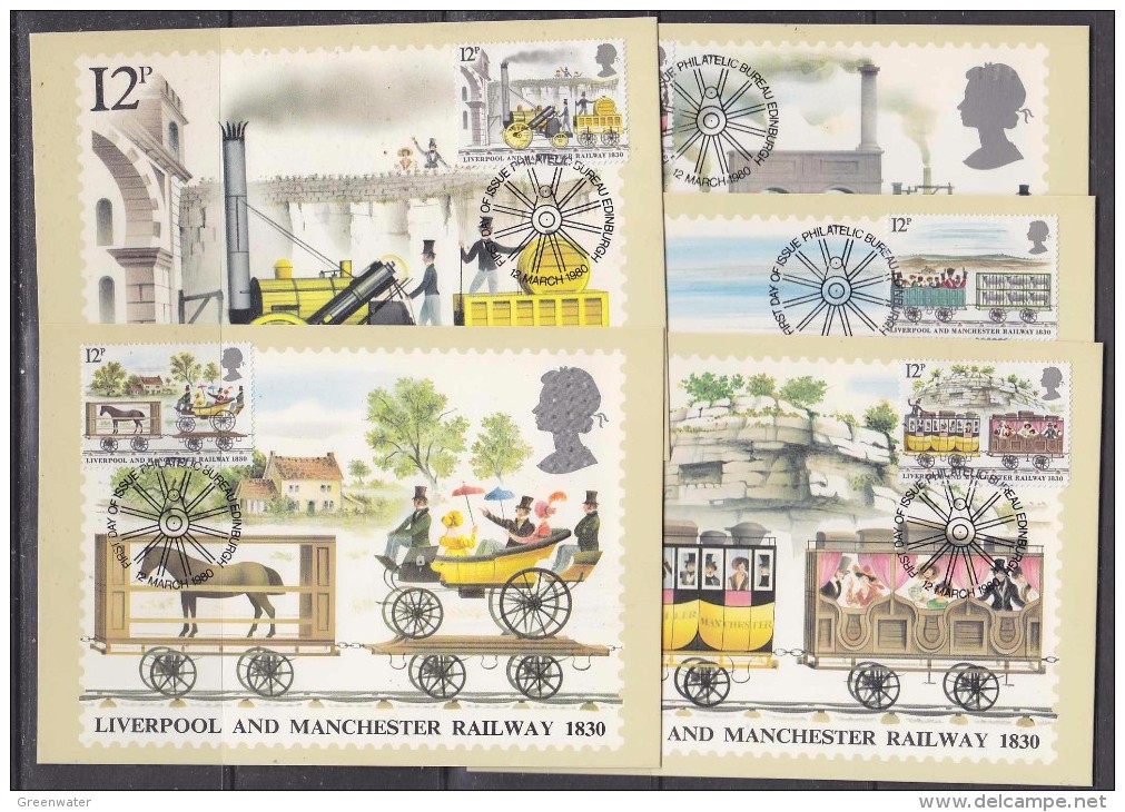 Great Britain 1980 Liverpool And Manchester Railway 1830 5v  5 Maxicards (30970) - Maximumkaarten