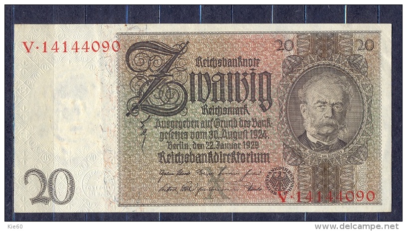 Germany - 1929   - 20  Mark  X/V .P-181a ...R 174a,, VF+ - 50 Reichsmark