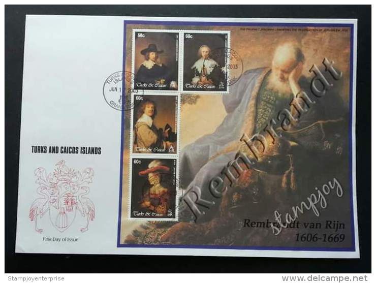 Turks And Caicos Islands Famous Painters 2003 Painting Drawing Art Culture (sheetlet FDC) *rare *big Size FDC - Turcas Y Caicos