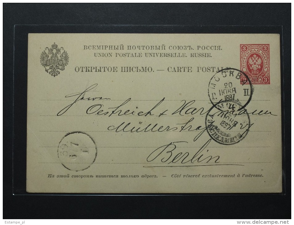Russie - Russia - Carte Postale-Entier Postal - Moscou - Berlin 1887 (910) - Briefe U. Dokumente