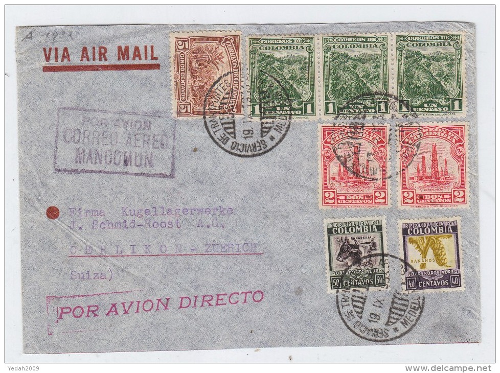 Colombia/Switzerland "POR AVION DIRECTO" AIRMAIL COVER 1933 - Colombia