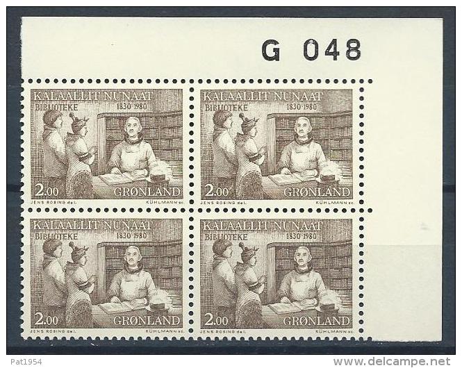 Groënland 1980, N°111 Neuf En Bloc De 4 Avec Marque, Bibliothèque - Unused Stamps