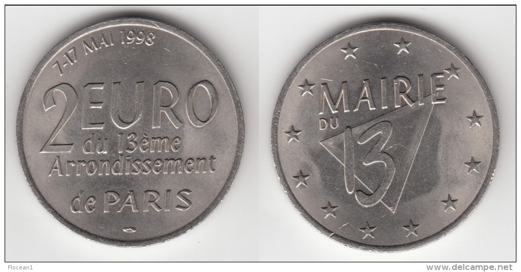 **** 2 EURO DU 13ème ARRONDISSEMENT DE PARIS - 7-17 MAI 1998 - PRECURSEUR EURO **** EN ACHAT IMMEDIAT !!! - Euros Des Villes