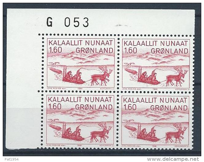 Groënland 1981, N°116 Neuf En Bloc De 4 Avec Marque, Jens Kreutzmann Traineau à Rennes - Unused Stamps