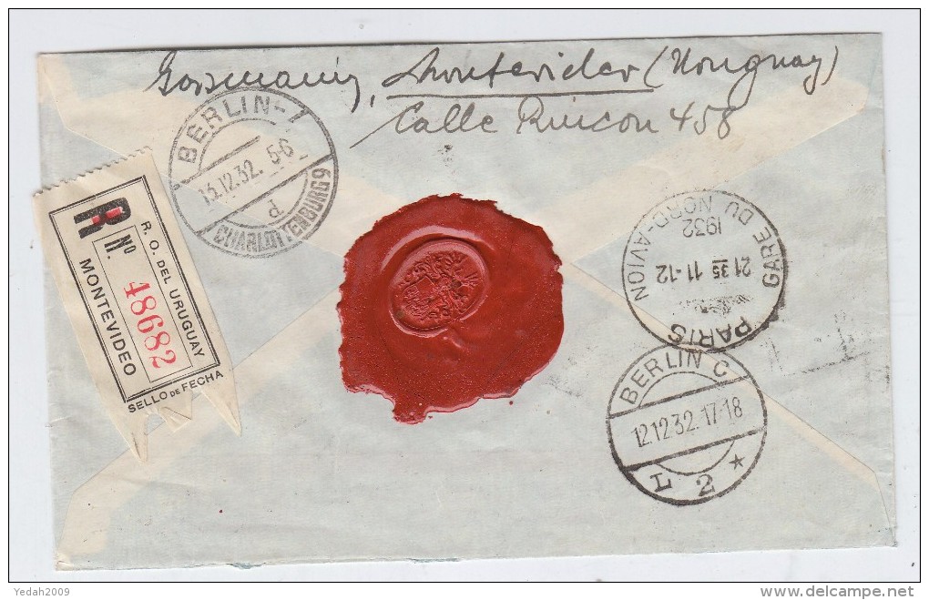 Uruguay/Germany REGISTERED AIRMAIL COVER 1932 - Uruguay