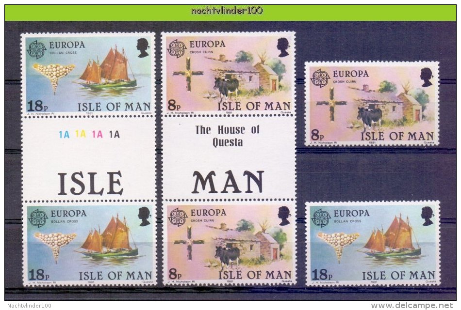 Mwe2301 FAUNA ZOOGDIEREN BOERDERIJ KOEIEN SAILING SHIP COWS MAMMALS FARM ANIMALS * GUTTERPAIR * ISLE OF MAN 1981 PF/MNH# - Koeien