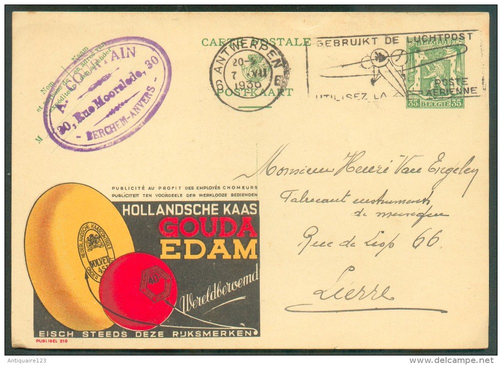 FROMAGE - KAAS - CHEESE-  Belgique E.P. Carte Pubblibel 35  Centimes Lion (N°210 - HOLLANDISCHE KAAS GOUDA EDAM) Obl. Fl - Alimentation