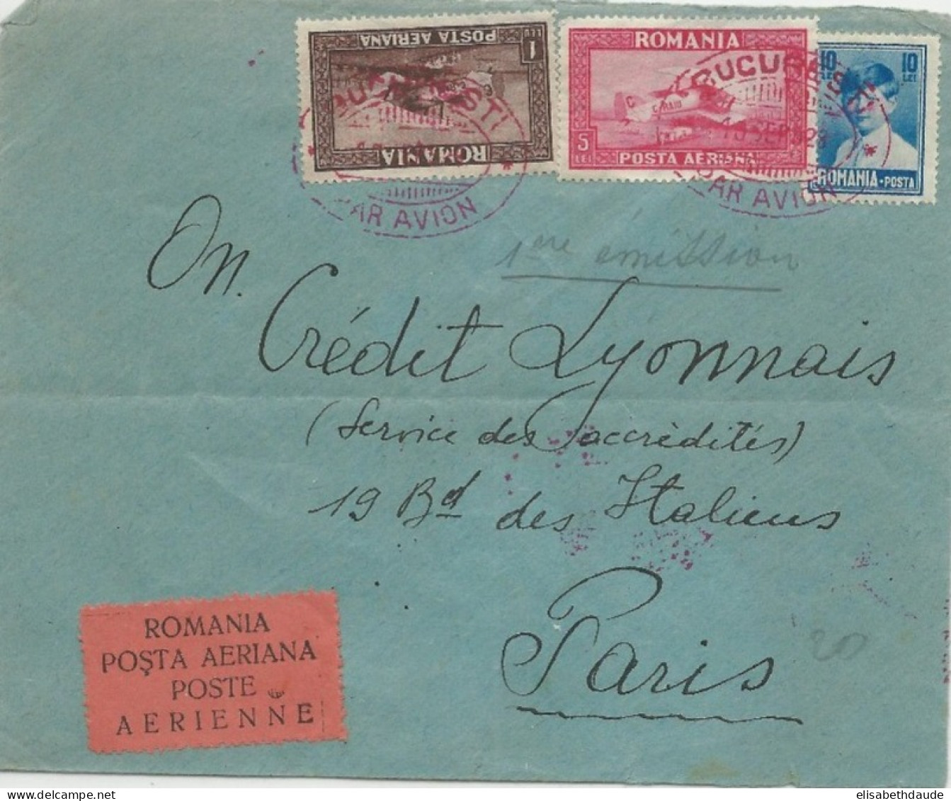 ROUMANIE - 1928 - ENVELOPPE Avec OBLITERATION POSTE AERIENNE De BUCAREST Pour PARIS - Cartas & Documentos