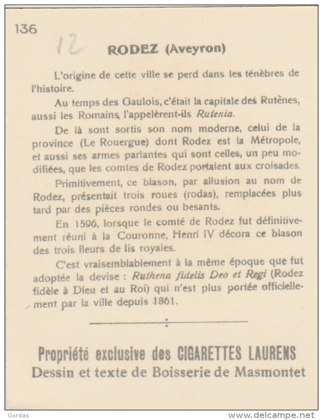 Collection Des Cigarettes Laurens - Heraldry - Le Blason Des Villes De France - Rodez - Rodez