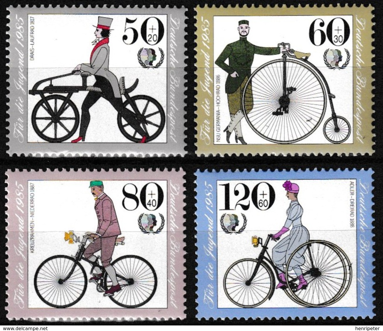 Série De 4 Timbres-poste Gommés Surtaxés Neufs** - Histoire De La Bicyclette - N° 1074-1075-1076-1077 (Yvert) - RFA 1985 - Nuevos