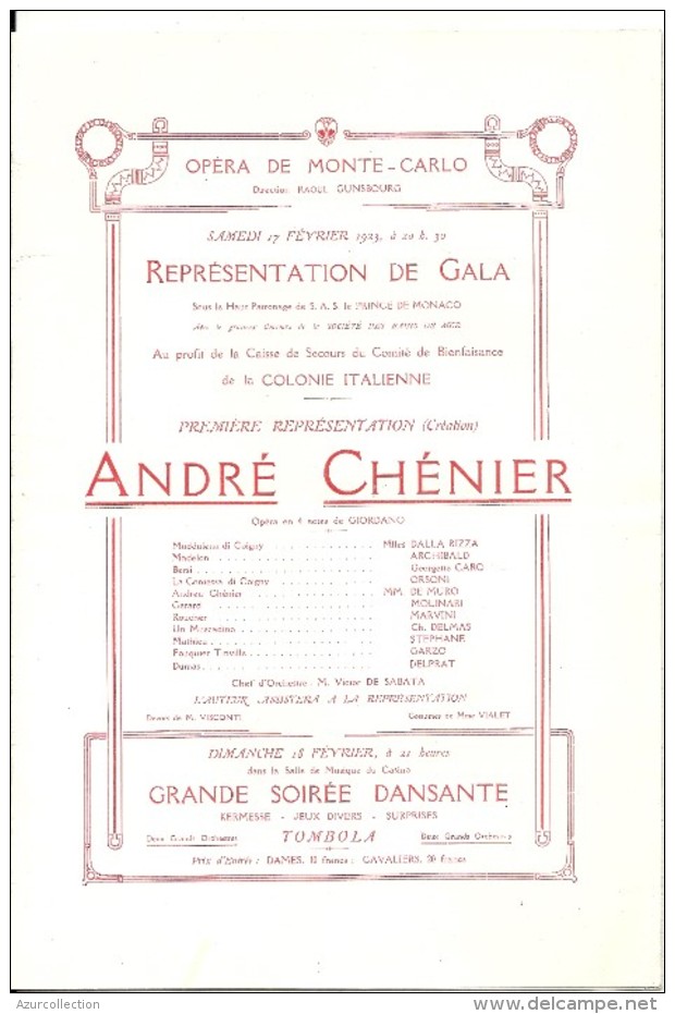 MONACO . FETE COLONIE ITALIENNE . OPERA - Programmes