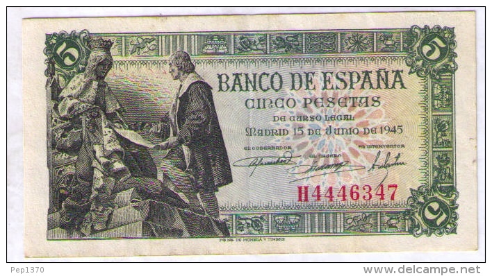 BILLETE DE 5 PESETAS DE 1945 - EXCELENTE - 5 Pesetas