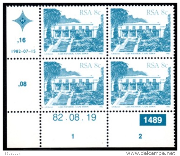 South Africa - 1982 Architecture Definitive 8c Reprint Control Block 1489 (**) # SG 518 , Mi 608Ia - Blocs-feuillets