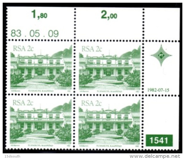 South Africa - 1982 Architecture Definitive 2c Reprint Control Block 1541 83.05.09 (**) # SG 512a , Mi 602Ib - Blocks & Sheetlets