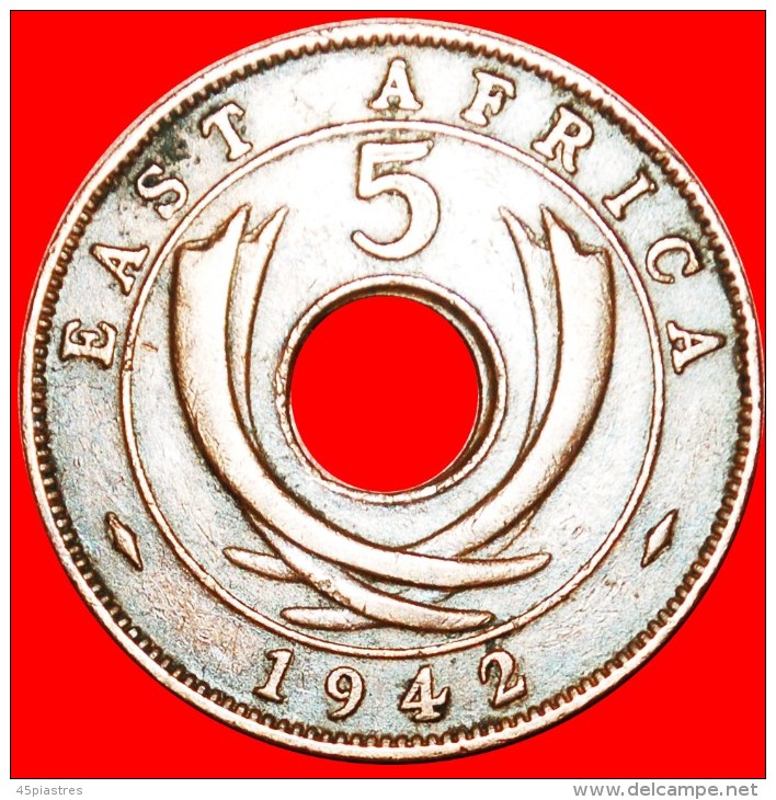 • GREAT BRITAIN HOLE: EAST AFRICA ★ 5 CENTS 1942!  LOW START &#9733; NO RESERVE! WWII (1939-1945) George VI (1937-1952) - British Colony