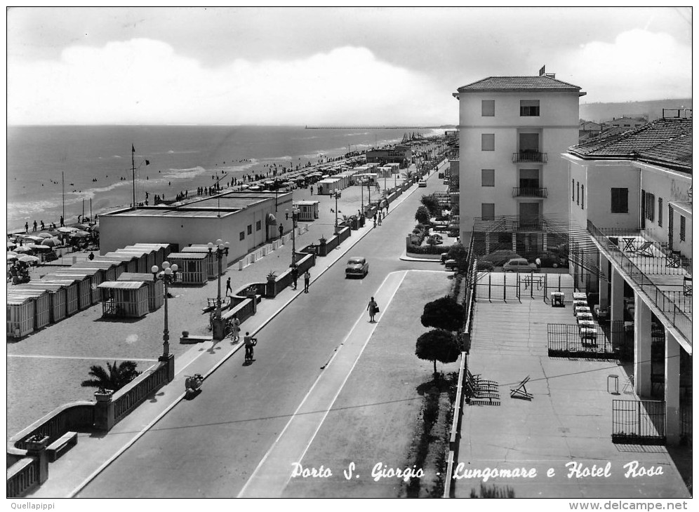 04589 "(FERMO) PORTO S. GIORGIO - LUNGOMARE - HOTEL ROSA" ANIMATA, AUTO '50. CART   SPED 1958 - Altri & Non Classificati