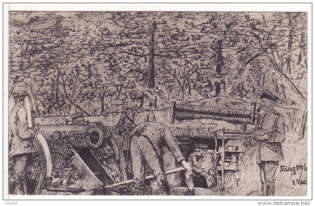 Guerre Conflit Feldzug 1914-1918 Militaire Allemand Canon Blockhaus-Sous-terrain-Dessin-Dessinée-Illustrateur K.MASS - War 1914-18