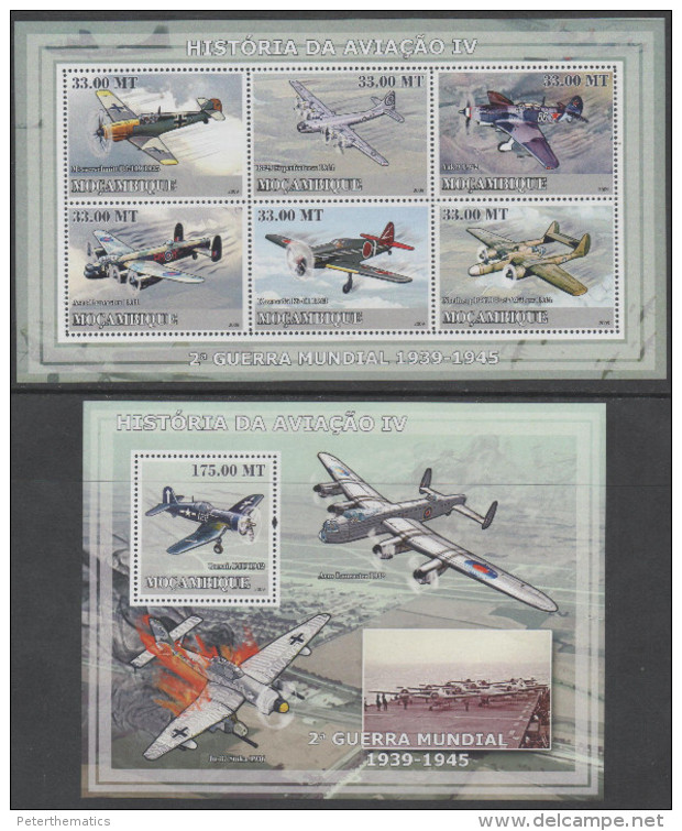 MOZAMBIQUE , 2009, MNH,AVIATION, AIRCRAFT OF WWII, BOMBERS, FIGHTERS, OFFICIAL ISSUE,   SHEETLET + S/SHEET - Concorde