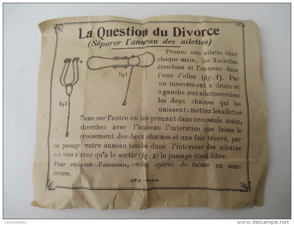 Jeu Ancien/"La Question Du Divorce "/Casse-tête/J F J  /Paris / Avec Solution/Vers 1880-1900    JE165 - Brain Teasers, Brain Games