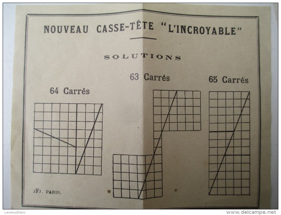Jeu Ancien/"L' Incroyable "/Casse-tête Sous Enveloppe/J F J  /Paris / Avec Solution/Vers 1880-1900    JE173 - Rompicapo