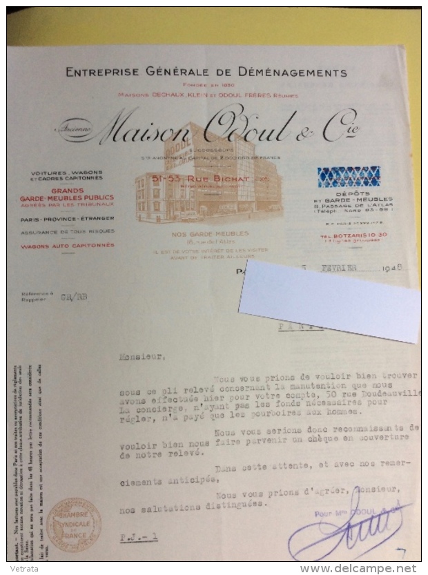 Lettre : Maison Odoul & Cie, Déménagements, 1948 - Non Classés