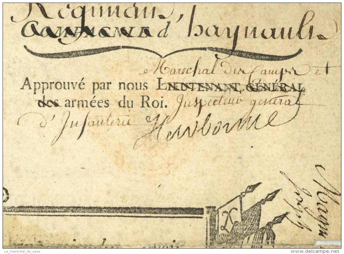 CORSE &ndash; REGIMENT D&rsquo;HAINAULT &ndash; 1775 Ajaccio - Generaux NARBONNE-PELET + MONTMORENCY-LUXEMBOURG - Documents Historiques