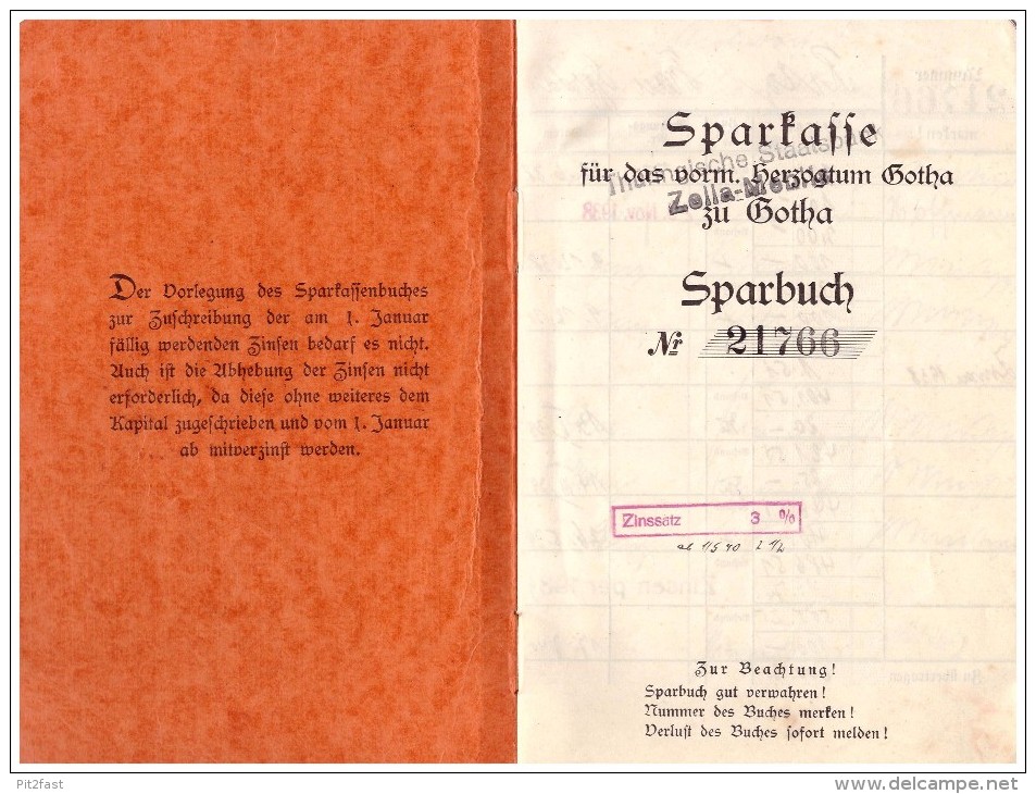 Sparbuch Der Sparkasse Zella-Mehlis , 1938-1945 , Gerda Ritz , Bank , Gotha !!! - Zella-Mehlis