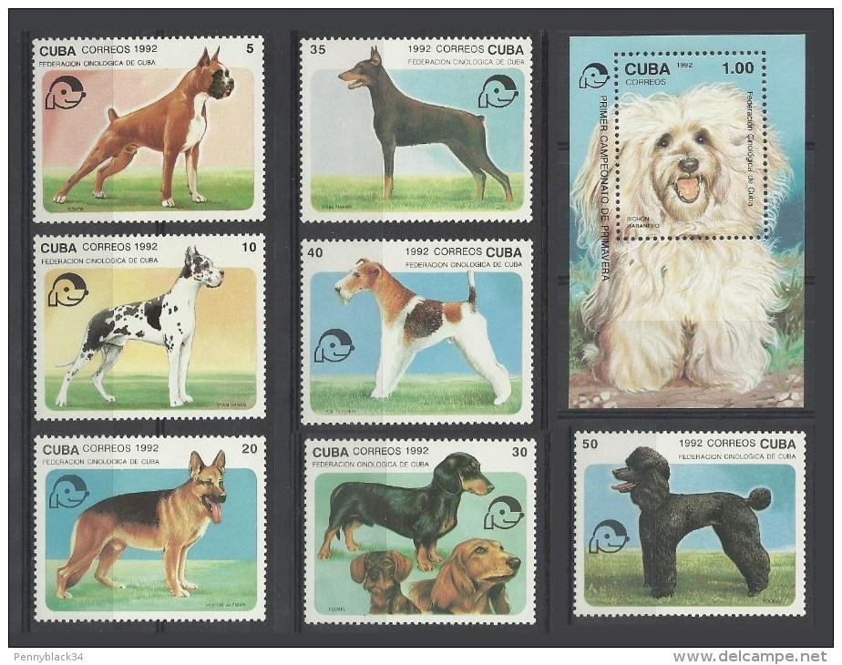 Cuba 1992 Yvert 3190/3196 **+ Bloc 129 **  Chiens  Dogs Perros Cani Shar Pei Cocker Boxer Danois Teckel Doberman Caniche - Chiens