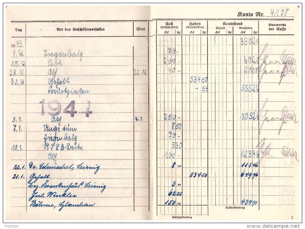 Sparbuch Der Sparkasse Waldheim , 1943-1945 , Johann Schiemann , Ziegenbalg , Ungethüm ,  Bank !!! - Waldheim