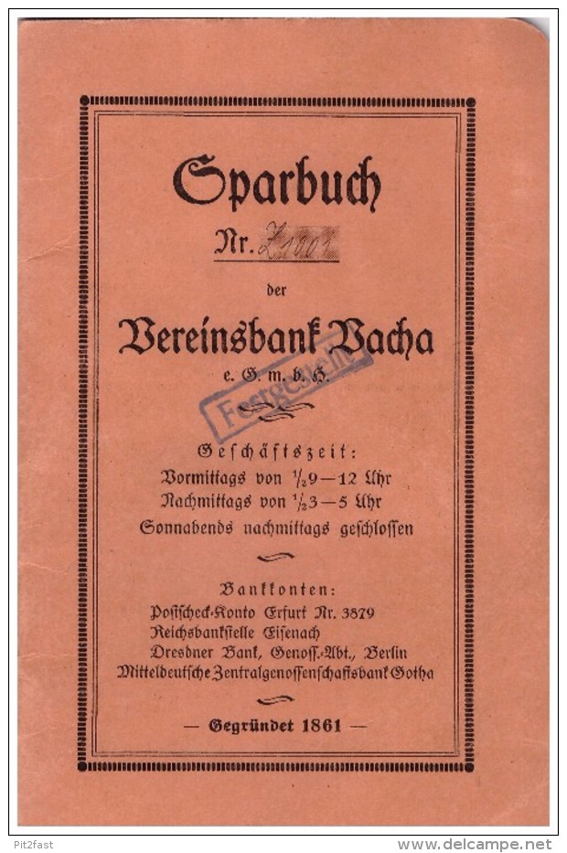 Sparbuch Der Sparkasse Vacha , 1931-1944 , Marlene Zirkler In Philippsthal , A. Austmann , Bank !!! - Vacha