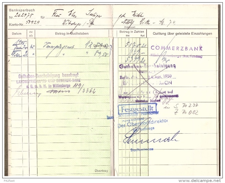 Sparbuch Der Sparkasse Wittenberge , 1940-1945 , Else Seeliger , Geb. Eichler , Bank !!! - Wittenberge