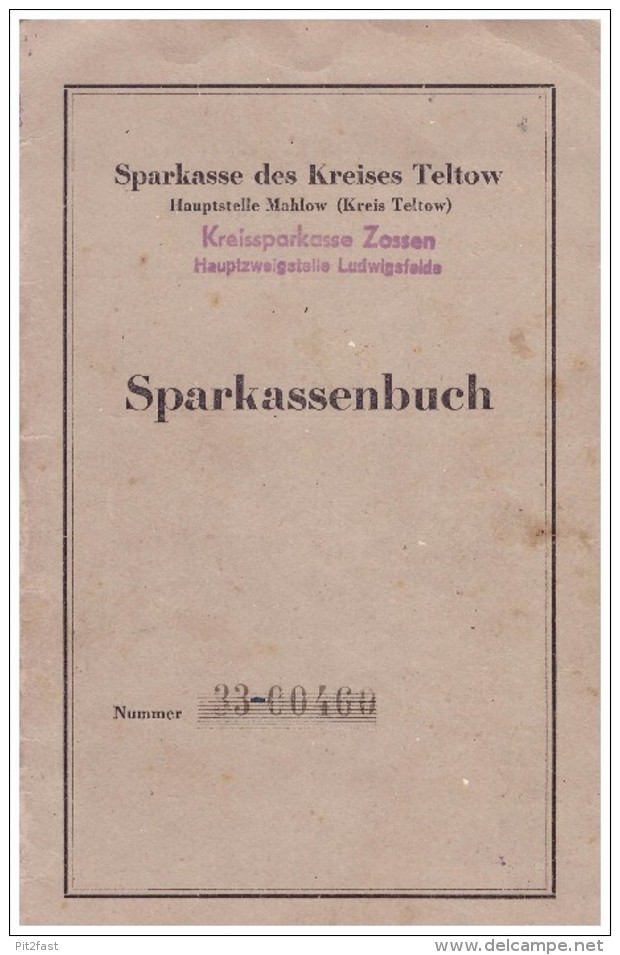 Sparbuch Der Sparkasse Ludwigsfelde / Teltow , 1949-60 , Agnes Steging , Geb. Günther , Zossen , Bank !!! - Ludwigsfelde