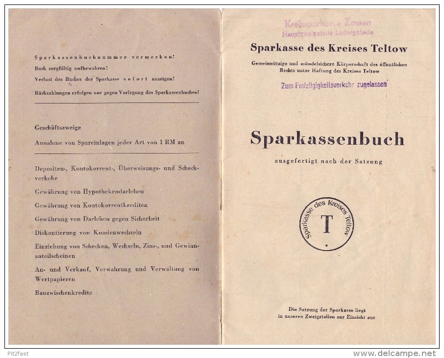 Sparbuch Der Sparkasse Ludwigsfelde / Teltow , 1949-60 , Agnes Steging , Geb. Günther , Zossen , Bank !!! - Ludwigsfelde