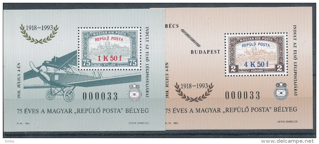1993. 75-year-old Hungarian Airplane Postage Stamp Commemorative Sheet :) - Commemorative Sheets