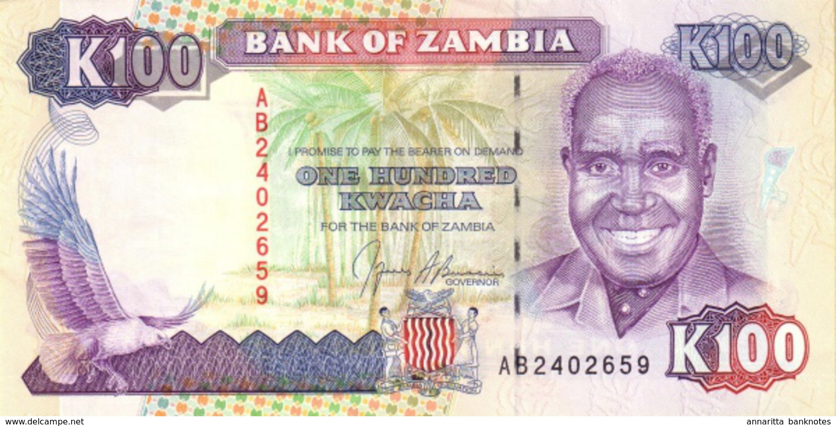 ZAMBIA 100 KWACHA ND (1991) P-34 UNC  [ZM135a] - Zambia