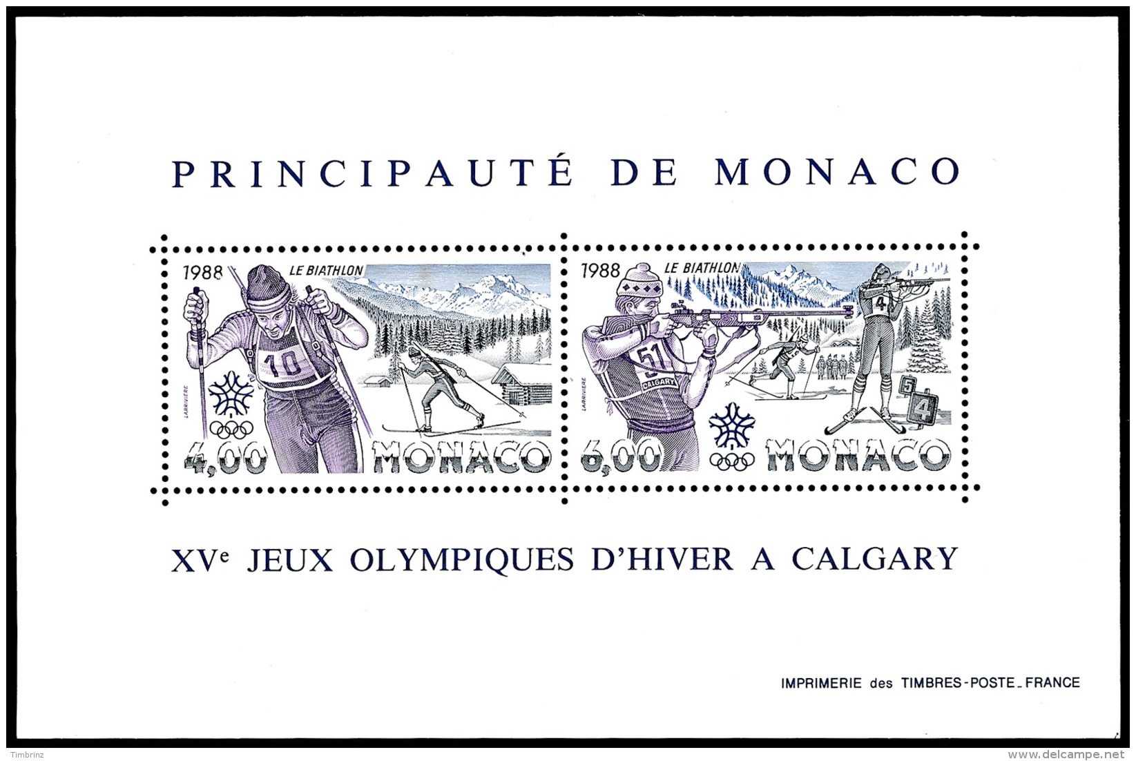 MONACO 1988 - Yv. BF 40 ** SUP  Cote= 18,75 EUR - (Yv.1621 &amp; 1622) JO Calgary ..Réf.MON20158 - Blocs