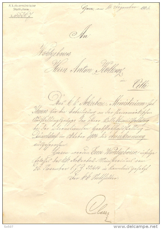T11-Covers,Envelope,Letter,Document-Statthalter Kais.Kön In Graz 1905.Austria - Briefe U. Dokumente